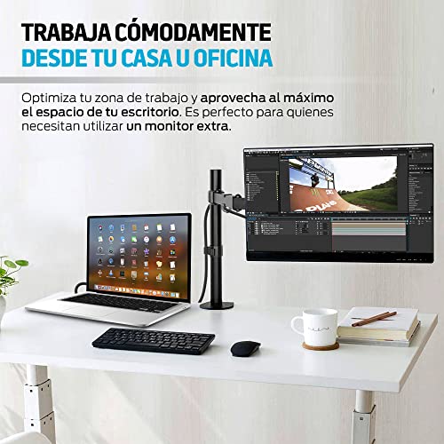 Redlemon Soporte para Monitor de Hasta 32” Pulgadas (9 Kg), Base para Escritorios de 1 a 9 cm de Grosor, Compatibilidad Universal, Ajuste Horizontal y Vertical, Fácil de Colocar con Kit de Instalación