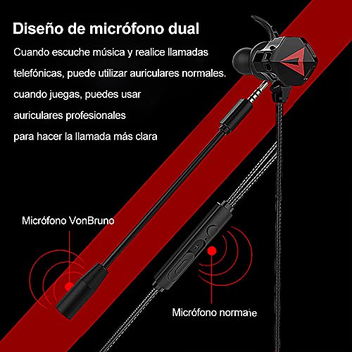 KAMYSEN Audífonos Gaming InEar,con micrófono Dual Desmontable,Auriculares Juego con Cable,para Juegos móviles,Nintendo Switch, PS4, Xbox One, Celulares, Tablets, Laptops (Negro)