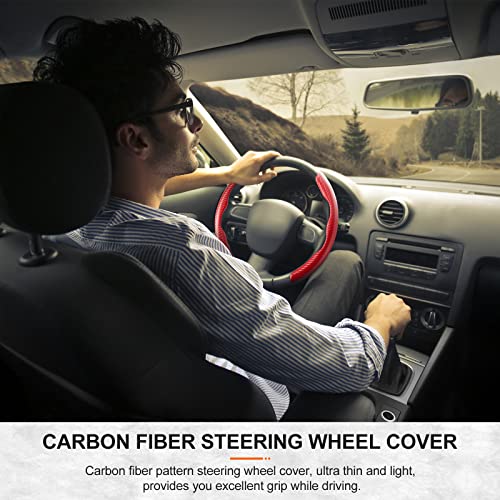 Juego de 2 fundas de fibra de carbono para volante, para mujeres y hombres, accesorios seguros y antideslizantes, funda para volante de auto, ajuste universal para la mayoría de protectores de volante (negro y rojo).