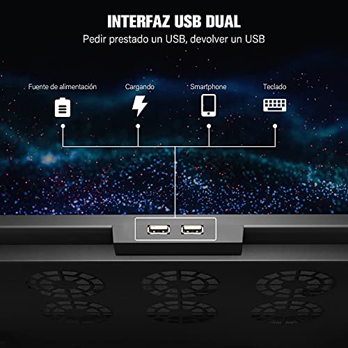 TECHVIDA Enfriador para Laptop de Juegos, Seis Ventiladores Silenciosos y Pantalla LCD,Viento de Gran Velocidad, Interruptor Independiente para Ajustar la Velocidad del Viento, 1200rpm, Ajuste de Altura de Varias Etapas, Ligero, Antideslizante y Cómodo, D