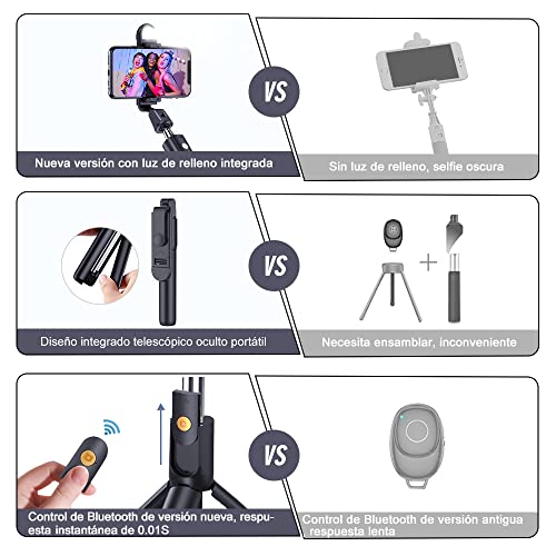 EMAGIE Tripie para Celular Selfie Stick Bluetooth Trípode para Móvil de 360°Rotación Extensible Palo Selfie con Control Remoto para Android iOS GoPro y Otros Celulares Inteligentes