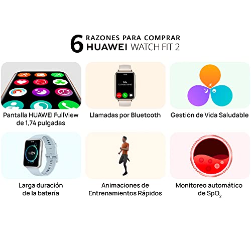 HUAWEI Reloj inteligente FIT 2, pantalla de 1.74 pulgadas, llamadas  Bluetooth, hasta 10 días de duración de la batería, animaciones de  entrenamiento
