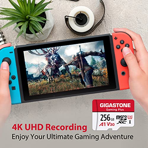 Gigastone 256GB Tarjeta de Memoria Micro SD, Gaming Plus, Compatible con Nintendo Switch, Alta Velocidad 100 MB/s, Grabación de Video 4K, Micro SDXC UHS-I A1 Clase 10