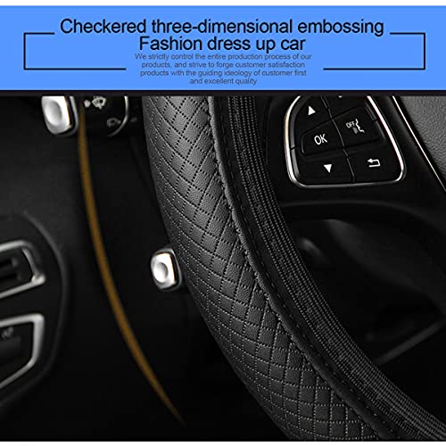Funda de piel para volante de coche, elástica, transpirable, antideslizante, universal, de 38 cm, unisex (negro1)