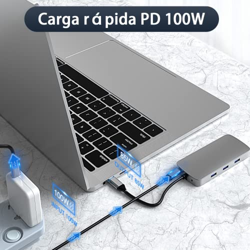 USB C HUB,10 en 1 Adaptador USB C a HDMI 4K, con VGA, Puerto de Carga PD de 100W,USB 3.0/2.0 y Gigabit Ethernet Puerto,Lector de Tarjetas SD/TF,3.5mm Interfaz de Audio,HUB USB C 3.0 Tipo C Docking Station para MacBook Pro/Air, SurfaceBook 2, XPS13