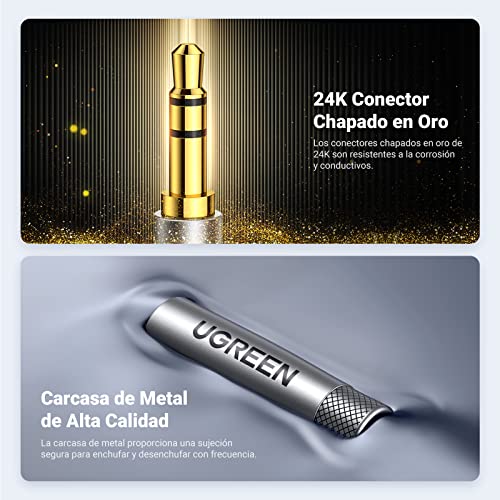 UGREEN Cable Auxiliar 1M, 3.5mm Cable Macho Macho, Nylon Trenzado, Cable Audio Estéreo Compatible con Estéreos para Auriculares Beats Bose Sony, Bocina, Altavoz, iPhone, iPad, Galaxy, Tabletas, 1M