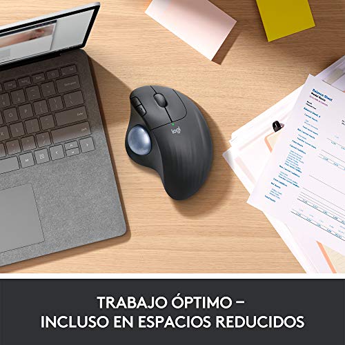 Logitech ERGO M575 Mouse Trackball Inalámbrico - Control sencillo con el pulgar, precisión y seguimiento suave, diseño ergonómico, para Windows, PC y Mac, con Bluetooth y USB - Negro