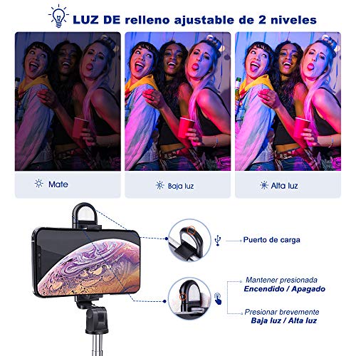 EMAGIE Tripie para Celular Selfie Stick Bluetooth Trípode para Móvil de 360°Rotación Extensible Palo Selfie con Control Remoto para Android iOS GoPro y Otros Celulares Inteligentes