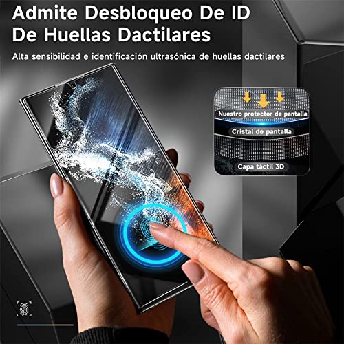 Hisemy （4 Piezas） Protector de Pantalla para Galaxy S22 Ultra ，3 Piezas Protector de Pantalla + 1 Piezas Cámara Protector，Material de TPU,Admite desbloqueo de Huellas Dactilares, fácil de Instalar