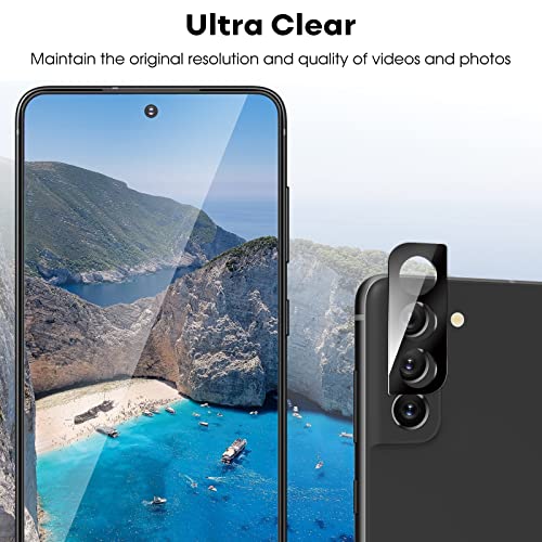 JETech Protector Pantalla para Samsung Galaxy S21 FE 5G y Protector de Lente Cámara, Marco de Instalación, Mica Cristal Vidrio Templado, Compatible Huellas Dactilares ID, 2 Paquetes Cada Uno