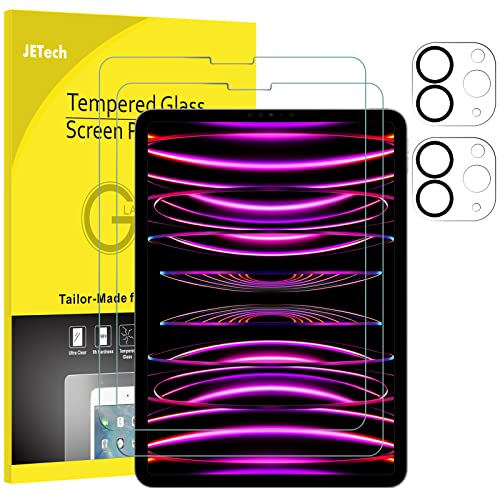 JETech Protector Pantalla para iPad Pro 11 Pulgadas, 2022/2020/2021 (4.ª/3.ª/2.ª Generación) y Protector Lente Cámara,Mica Cristal Vidrio Templado HD, Compatible Pencil y Face ID, 2 Paquetes Cada Uno