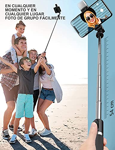 KAMYSEN Palo Selfie Trípode con Luz de ajustable，Luz de ajustable para selfie con trípode，soporte para teléfono y mando a distancia Bluetooth，Luz selfie portátil al aire libre,360°Rotación Extensible Selfie Stick Inalámbrico Palo Selfie Trípode，para M