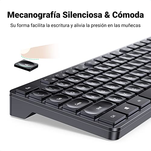 UGREEN Kit Teclado y Mouse Inalámbrico, Conexión Inalámbrica 2.4 GHz con Receptor USB Unifying, Mouse 5 Niveles dpi hasta 4000, Combo Teclado Compacto y Mouse Inalámbricos para Windows, macOS X10.8