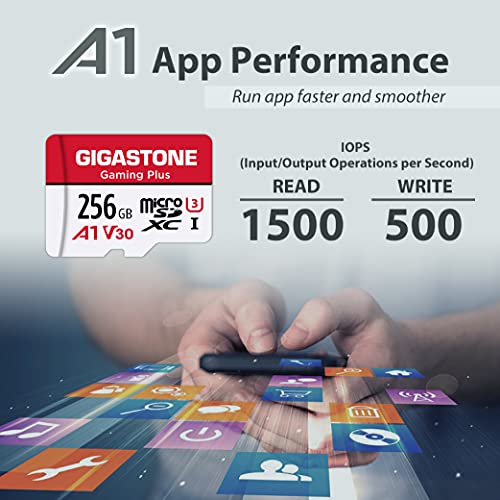 Gigastone 256GB Tarjeta de Memoria Micro SD, Gaming Plus, Compatible con Nintendo Switch, Alta Velocidad 100 MB/s, Grabación de Video 4K, Micro SDXC UHS-I A1 Clase 10