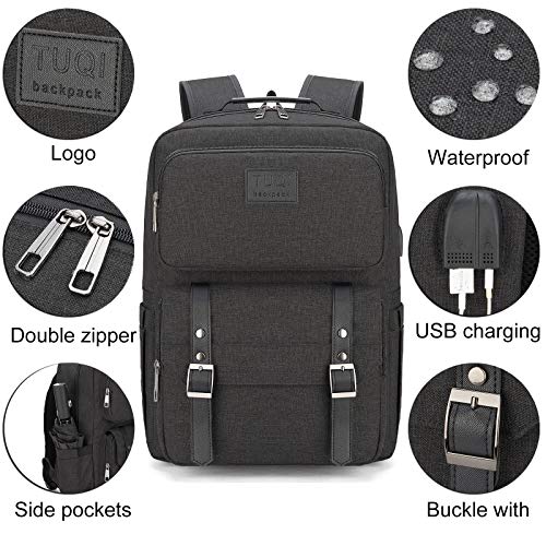 Mochila para Laptop Computadora Portátil para Empresas, Mochila de Viaje TUQI Casual Business College Mochila para Hombres, Mujeres, Trabajo, Macbook, Tableta (Negro)