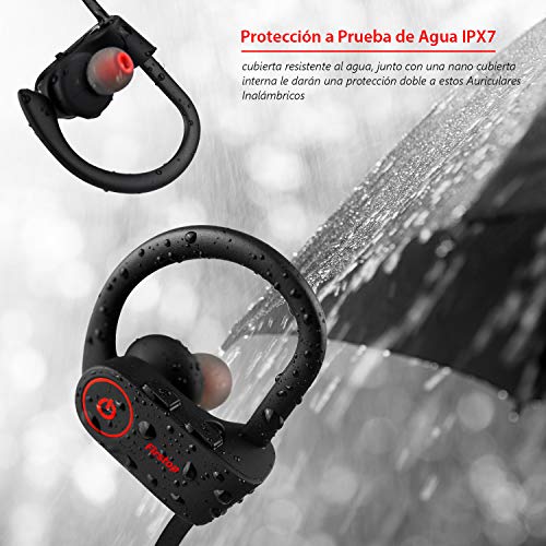 Firstop Auriculares Bluetooth, Audífonos Inalámbricos Impermeables IPX7, Auriculares con Reducción de Ruido y Ajuste Seguro para Deportes y Gimnasia, con Micrófono Incorporado