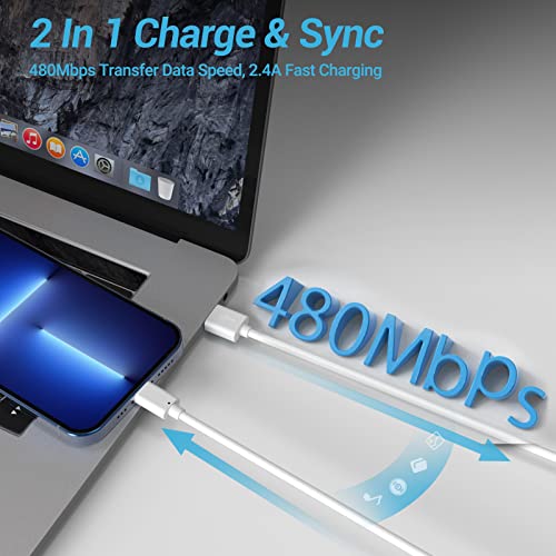 Quntis Cable Lightning iPhone, MFi Certificado 3 Piezas 2m, Compatible con iPhone 14 13 12 11 XS MAX XR X 8 7 6s Plus, iPad Mini/Air, iPod, Airpods - Blanco