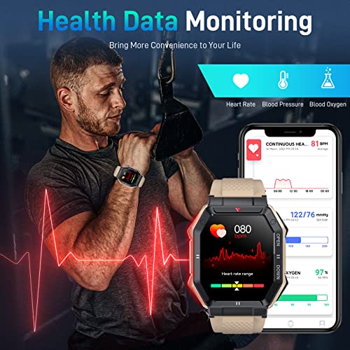 Bassizo Reloj Inteligente para Hombre (contestar/Hacer Llamadas), Reloj Deportivo táctico Militar, Reloj Inteligente con Monitor de frecuencia cardíaca, presión Arterial,