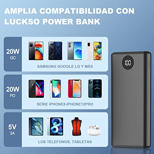 Power Bank 10000 mAh Batería Externa Carga Rápida 20 W PD Con Pantalla LED Cargador Portátil con Cable Tipo C 3 Salidads USB de Alta Velocidad Compatible para iPhone 13 Samsung Xiaomi Huawei iPad