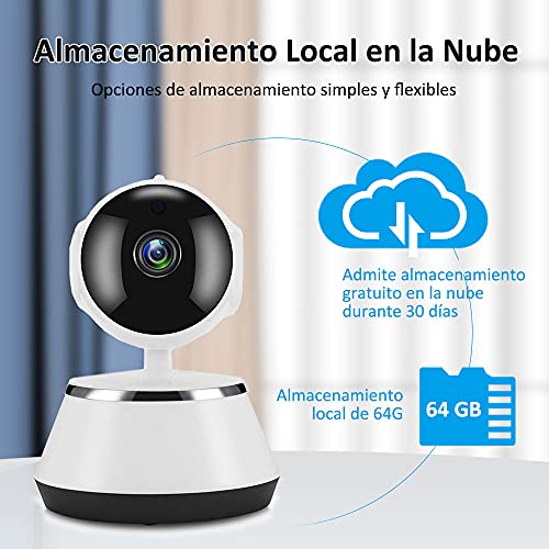  Cámara de seguridad WIFI inalámbrica con visión de 360° para el  hogar inteligente con detección de movimiento, visión nocturna a color,  conversación bidireccional, seguimiento automático del cuerpo humano, la  cámara necesita