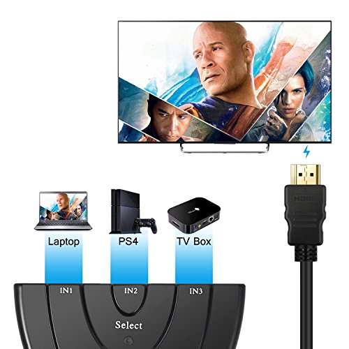 Conmutador HDMI 4K de 3 puertos, salida 3 en 1 con interruptor de alta  velocidad, Cable