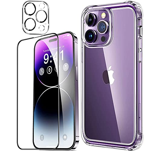 NDOOL Funda para iPhone 14 Pro MAX Case, 3 en 1 Cristal Templado Prote