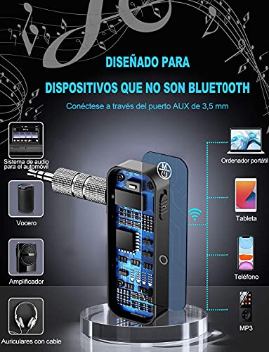 COMSOON Receptor Bluetooth con pantalla LCD, adaptador AUX Bluetooth 5.0  portátil de 0.138 in para coche/estéreo doméstico/altavoz/auriculares con