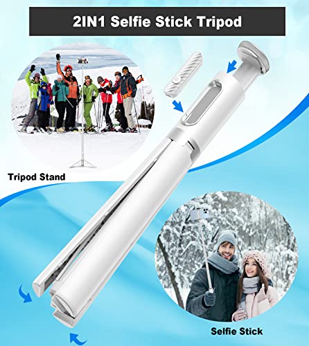 TONEOF Trípode, Palo Selfie para Teléfono Celular, Soporte Todo en 1 de 152cm con Control Remoto Inalámbrico Integrado,Trípode Extensible para iPhone y Android de 4 a 7 Pulgadas(Blanco)