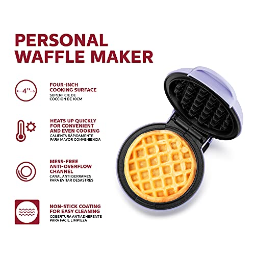 Holstein Housewares Miniwaffles personal/personalizable, revestimiento antiadherente, lavanda, gofres de 4 pulgadas en minutos, ideal para desayuno, almuerzo, almuerzo o aperitivos