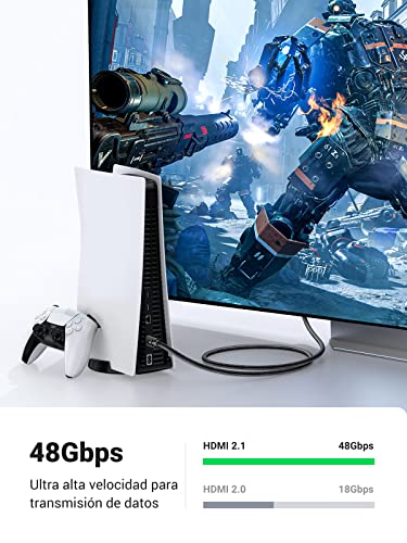 UGREEN 8K Cable HDMI 2.1 Certificado Trenzado de Nylon, Soporte 8K 60Hz Ultra HD, HDR dinámico, Alta Velocidad 48Gbps, Dolby Vision, eARC, Compatible para PS5, Xbox One, Switch, Roku, PS4(2M)