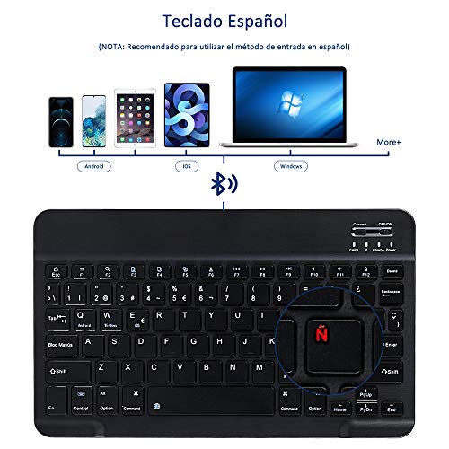 memumi Funda con Teclado de Español para iPad 10.2 7a 8a 9a Genaración Keyboard para iPad Air 3/Pro 10.5 Teclado para iPad 9 generacion 2021 con Inalámbrico Teclado Bluetooth Magnético Desmontable