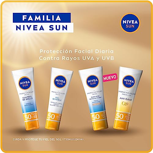 NIVEA SUN Protector Solar Facial Control De Brillo (50 ml), con Efecto Matificante de Larga Duración, Bloqueador solar FPS 50+, no Grasoso para Todo Tipo de Piel
