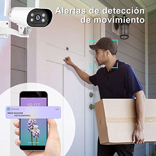 Cámara de Seguridad Exteriores 5MP Camara Bala de Vigilancia WiFi Inalambrica, Impermeable IP66, Visión Nocturna A Color, Audio Bidireccional, Detección de Movimiento, Alarma Instantánea, Monitoreo Casa Inteligente Control Remoto en Android/iOS, Admite Ta