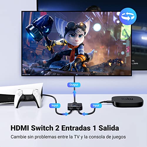 UGREEN HDMI Switch Bidirectional 2 Entradas 1 Salida,Ladron 4K 60Hz 1 Entrada 2 Salidas, HDMI Conmutador 4K 1080P 3D Compatible con PS4/PS5, Xbox, BLU-Ray, TV Box, HDTV, Pantalla del Proyector