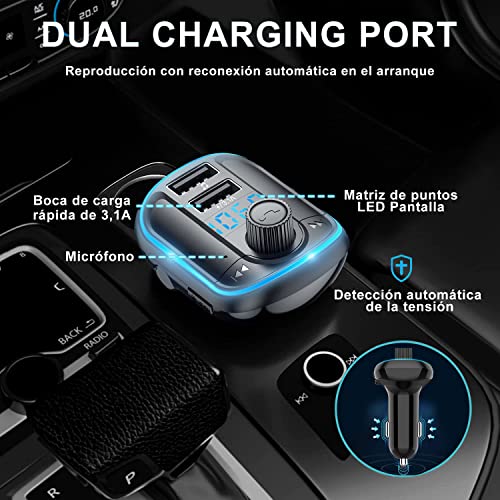  Transmisor FM Bluetooth para coche, reproductor de MP3  transmisor Bluetooth 5.0 inalámbrico manos libres 2 cargador USB,  reproductor de música transmisor FM adaptador de radio inalámbrico  compatible : Electrónica