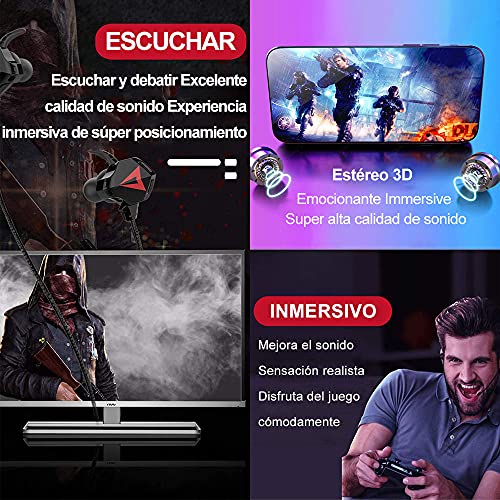 KAMYSEN Audífonos Gaming InEar,con micrófono Dual Desmontable,Auriculares Juego con Cable,para Juegos móviles,Nintendo Switch, PS4, Xbox One, Celulares, Tablets, Laptops (Negro)