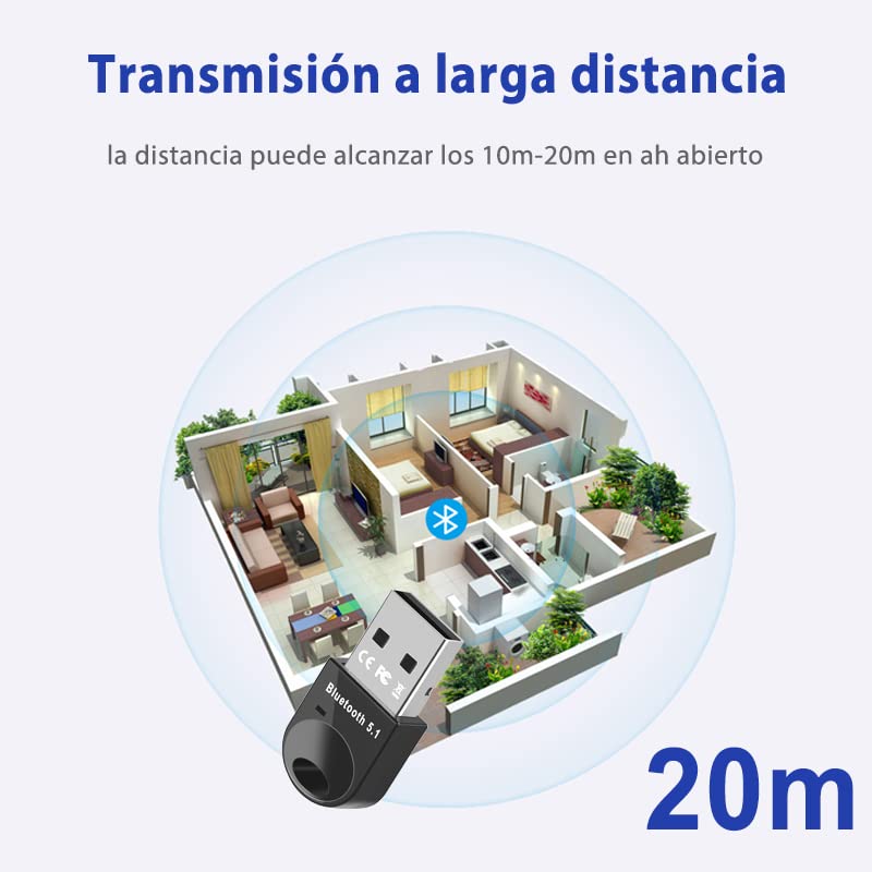 atolla Bluetooth USB Adaptador, Dongle Mini Inalámbrico Receptor Bluetooth 5.1, Adaptador Bluetooth para PC, Mouse, Teclado, Bocina, Impresora, Audífonos, Compatible con Windows 11/10/8.1/8/7