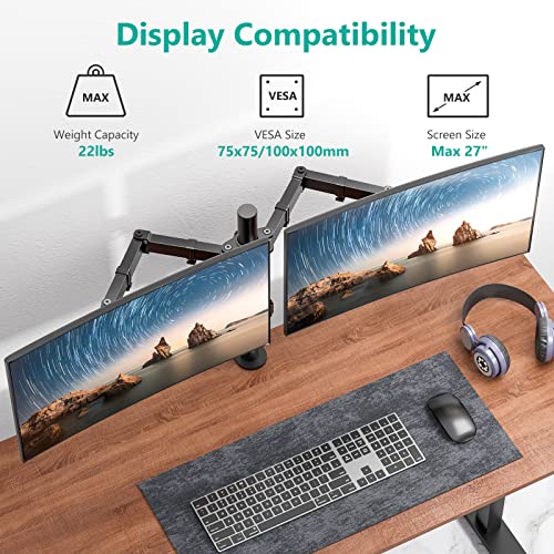 WALI Dual LCD Monitor Fully Adjustable Desk Mount Stand Fits Two Screens up to 27", 22 lbs. Weight Capacity per Arm (M002), Black