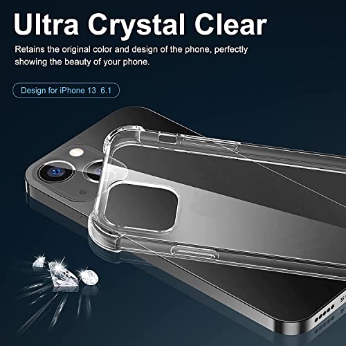 NDOOL Funda para iPhone 13 Case, 3 en 1 Cristal Templado Protector de Pantalla, Ultra Fina Silicona Transparente TPU Carcasa con Protector del Camara, Anti-Choque y Anti-arañazos