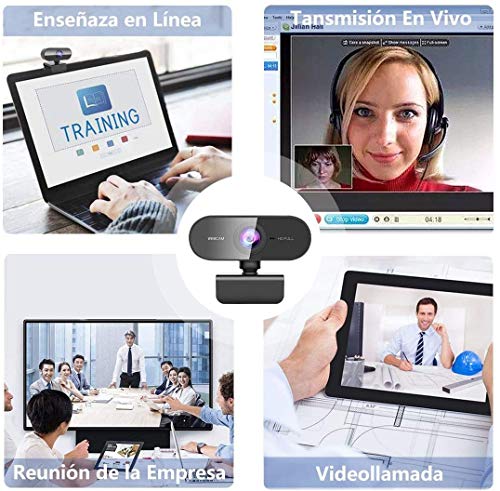 Webcam con micrófono, Salandens cámara web HD 1080p, cámara web para ordenador, enfoque automático Plug and Play, cámara USB para ordenador portátil, PC/Mac, estudio en línea,Videollamadas, Estudios, Conferencias, Grabación