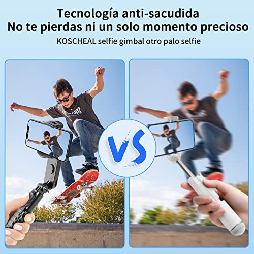 KOSCHEAL Estabilizador para Celular, Estabilizador de Cardán con Luz de Relleno para Smartphone y Trípode con Mando Inalámbrico Rotación Automática de 360°Modo de Escena con App