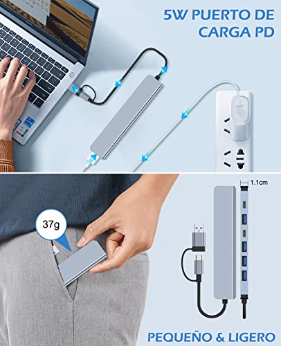 Lostrain Hub USB C 3.0, 7 en 2 Adaptador multipuerto Tipo C Hub con USB 3.0/100W PD Charging Concentrador Hub USB C para MacBook Air/Pro iPad Chromebook Lenovo Huawei Surface