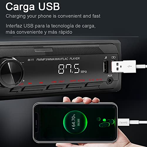 HIMICAR Autoestereo Reproductor Estereo para Automovil 7 Pulgadas MP3, Control por Voz, Dual USB Apoyar AUX / TF /Disco U /FM Bluetooth Estereos con Tarjeta, Llamada Bluetooth + Control Remoto FM