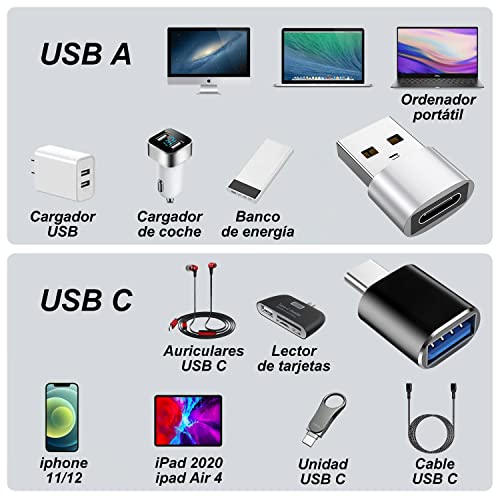 LJ-EXPLOSIVE 2 Unidades Adaptador USB C a USB 3.0 + 2 Unidades Adaptador USB a USB C，Función de OTG, Compatible Dispositivos con USB Tipo C,para Macbook, Huawei, Samsung, OnePlus y Otros Dispositivos