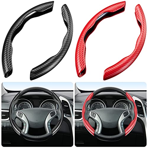 Juego de 2 fundas de fibra de carbono para volante, para mujeres y hombres, accesorios seguros y antideslizantes, funda para volante de auto, ajuste universal para la mayoría de protectores de volante (negro y rojo).