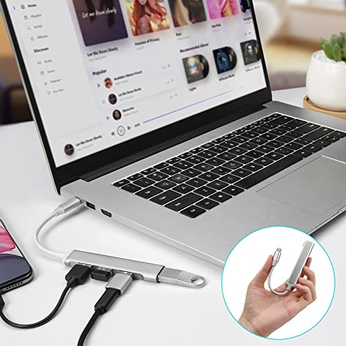 4 En 1 USB 3.0 Hub, Super Speed 10Gbps Hub USB C, Aluminio de USB 3.1 Tipo C hub, para Macbook PC Portátil Tesla XPS etc (con Adaptador USB)