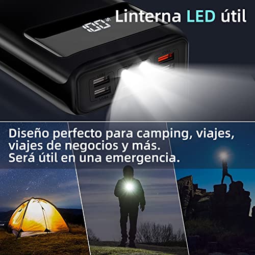 Cargador portátil 3 en 1 20000 mAh, El mejor banco de energía QC 3.0 con  pantalla de luz LED