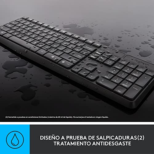 Logitech MK235 Combo Teclado y Mouse Inalámbricos para Windows, Conexión 2.4 GHz con Receptor USB Unifying, 15 Teclas F, Batería Larga Duración, Compatible con PC, Laptop - Negro