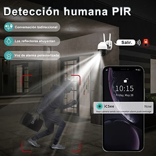EASYTAO 9825G Cámara de Seguridad Exterior Wifi con Lentes Duales de 4MP*2, ICsee APP, Zoom Óptico 8X Seguimiento Automático Pan/Tilt Vista de 360°, PTZ Cámara Exterior con Visión Nocturna, Audio Bidireccional, Detección de Movimiento, Compatible con Alex