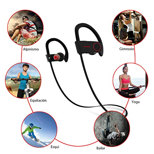 Firstop Auriculares Bluetooth, Audífonos Inalámbricos Impermeables IPX7, Auriculares con Reducción de Ruido y Ajuste Seguro para Deportes y Gimnasia, con Micrófono Incorporado
